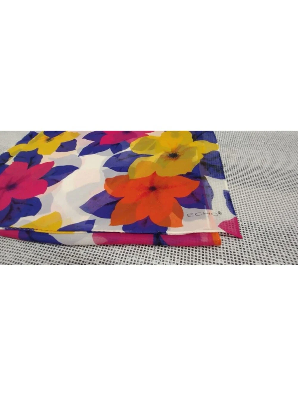 Vintage Echo Chiffon Silk Long Scarf Orange Hawaiian Flowers Tropical Multicolor